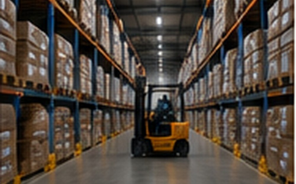 Cold storage warehouse with pallets
